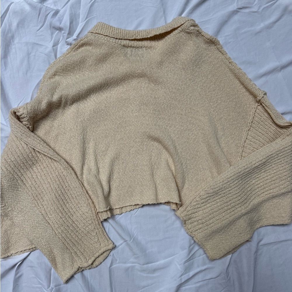BDG Beige Ribbed Button-Up Cardigan - Picture 3 of 3
